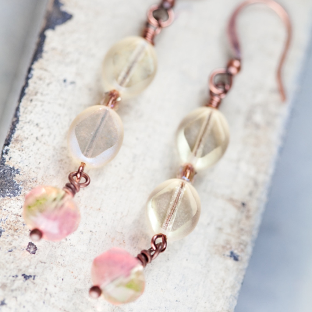 Yellow Glass Copper Earrings New!
